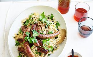 Merguez sausages with harissa and couscous