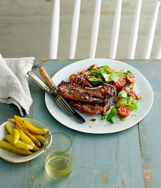 **Sumac and mint-grilled lamb chops with quinoa fattoush**
