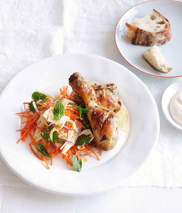 **Yoghurt-roasted chicken with quinoa, carrot and fennel slaw**
