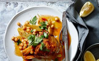 Spiced chicken with chickpeas, carrot and preserved lemon