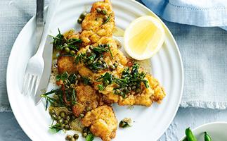 Veal schnitzels with burnt caper butter