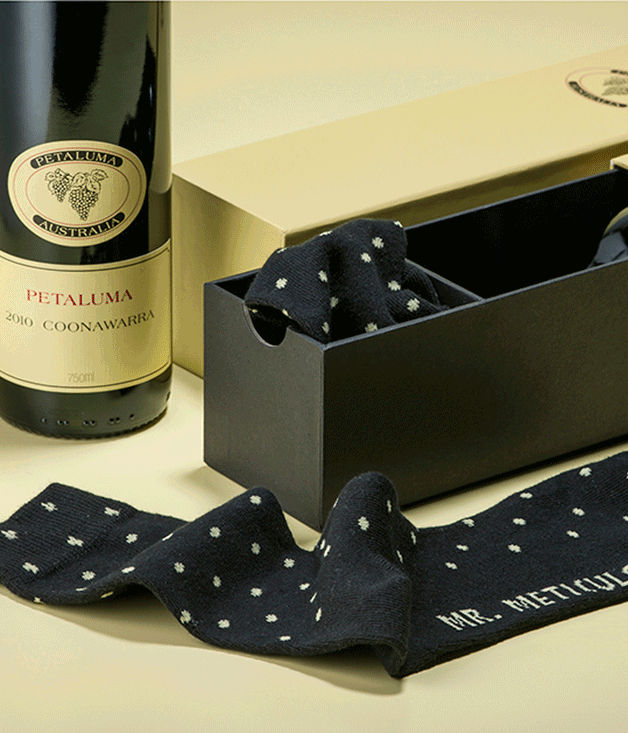 **Petaluma Father’s Day socks pack**
A gift to pad out the sock drawer and the wine cellar, this Petaluma pack includes a bottle of its 2010 Coonawarra cabernet merlot blend and a pair of customised "Mr Meticulous" socks. Score. _From $90, [petaluma.com.au](http://petaluma.com.au "Petaluma")_