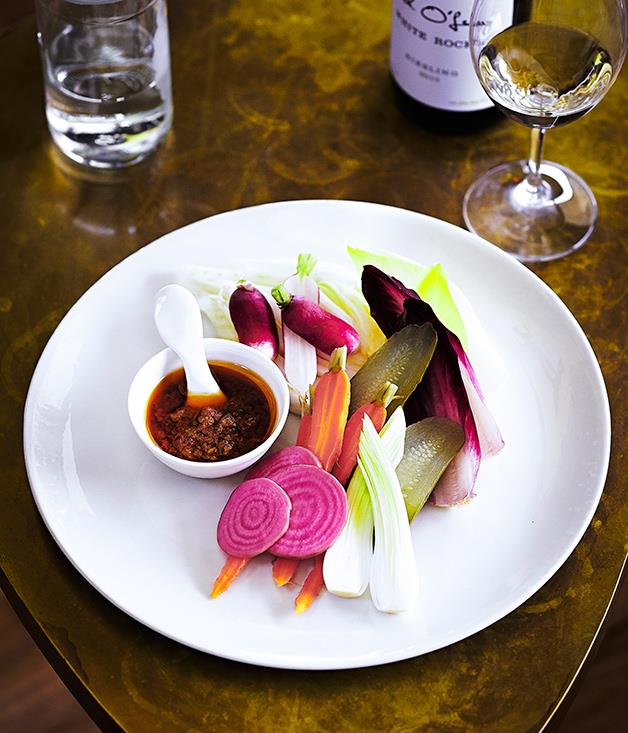 Raw and pickled vegetables with bagna cauda