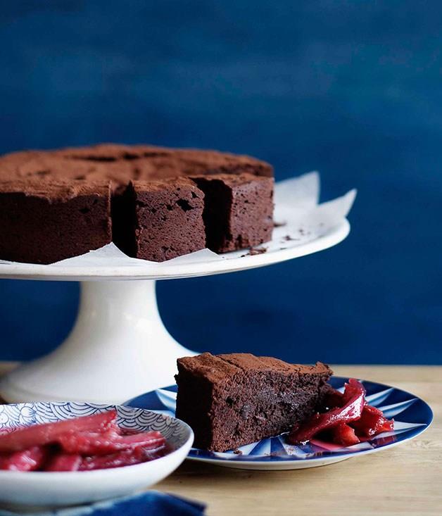 [**Crowd-pleasing chocolate cake with roast rhubarb**](https://www.gourmettraveller.com.au/recipes/browse-all/crowd-pleasing-chocolate-cake-with-roast-rhubarb-10436|target="_blank")
