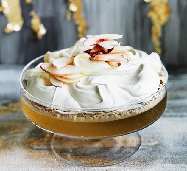 Moscato and almond trifle with white peaches