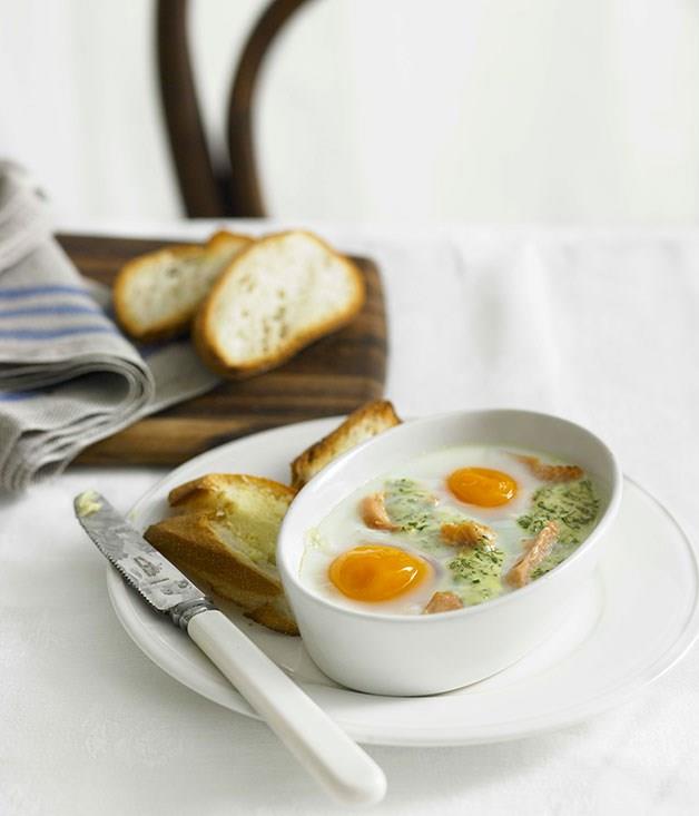 [**Eggs en cocotte with smoked trout**](https://www.gourmettraveller.com.au/recipes/fast-recipes/eggs-en-cocotte-with-smoked-trout-13026|target="_blank")

