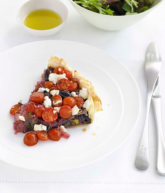 [**Tomato, olive and onion tart**](https://www.gourmettraveller.com.au/recipes/fast-recipes/tomato-olive-and-onion-tart-13048|target="_blank")

