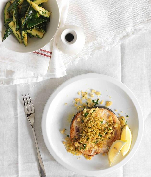 **Swordfish with Breadcrumbs, Zucchini and Mint**
