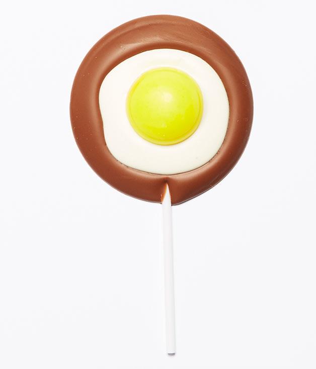 **Chocolate "Fried Egg" Lollipop**
These playful chocolate lollipops from [Burch & Purchese](http://www.burchandpurchese.com "Burch & Purchese") are the perfect addition to your afternoon coffee ritual. _Milk and white chocolate lollipops, $5.50 each_