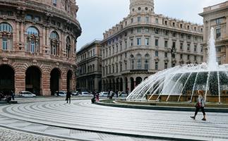 Piazza de Ferrari, the hub of city life in Genoa, Italy.