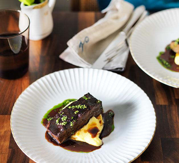 Braised short ribs with pomme purée and gremolata
