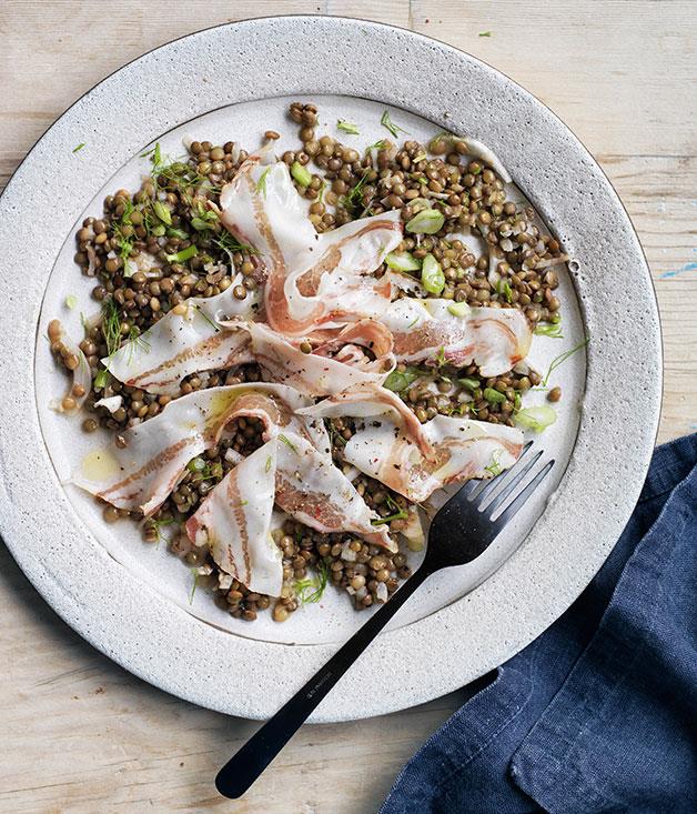 **[Home-cured pork with lentil salad](https://www.gourmettraveller.com.au/recipes/browse-all/home-cured-pork-with-lentil-salad-12368|target="_blank")**