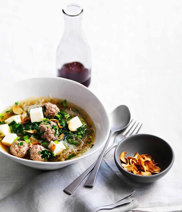 [**Chinese celery and pork soup with cellophane noodles**](https://www.gourmettraveller.com.au/recipes/fast-recipes/chinese-celery-and-pork-soup-with-cellophane-noodles-13246|target="_blank")
