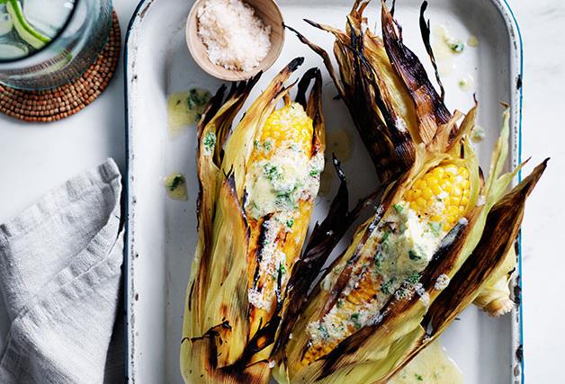 Grilled corn with whipped sesame butter, lime and coriander