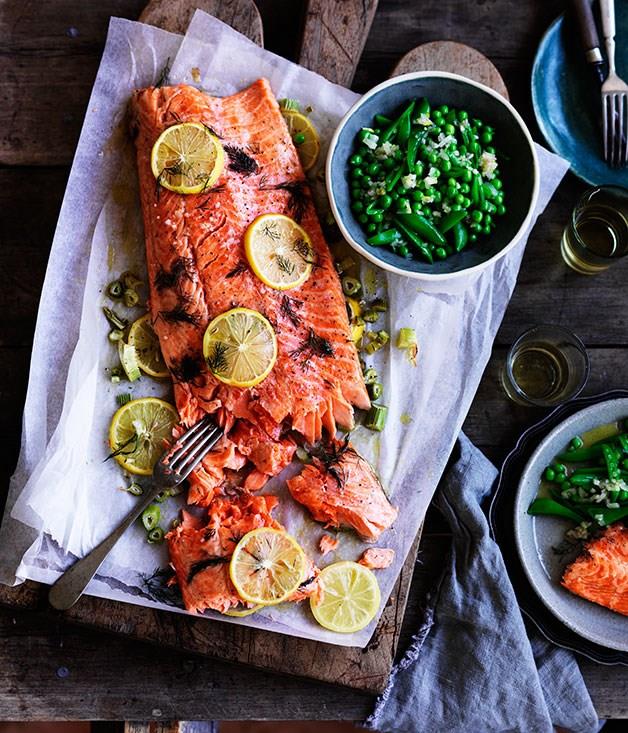 [**Danielle Alvarez's slow-cooked ocean trout with peas, and meyer lemon and fennel salsa**](https://www.gourmettraveller.com.au/recipes/chefs-recipes/slow-cooked-ocean-trout-with-peas-and-meyer-lemon-and-fennel-salsa-8349|target="_blank")