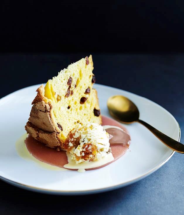 [**Lorraine Godsmark's peachy panettone with cassata ice-cream**](https://www.gourmettraveller.com.au/recipes/chefs-recipes/peachy-panettone-with-cassata-ice-cream-8355|target="_blank")