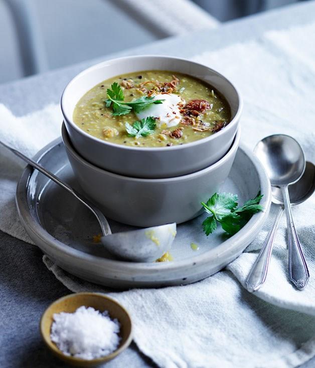 [**Curried split-pea soup**](https://www.gourmettraveller.com.au/recipes/fast-recipes/curried-split-pea-soup-13602|target="_blank")
