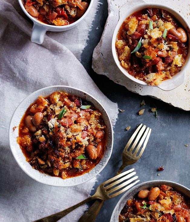 [**Smoky baked beans with bacon crumbs**](https://www.gourmettraveller.com.au/recipes/browse-all/smoky-baked-beans-with-bacon-crumbs-11988|target="_blank")
