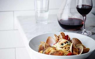 Tipo 00's spaghetti with strawberry clams, chilli and smoked tomato