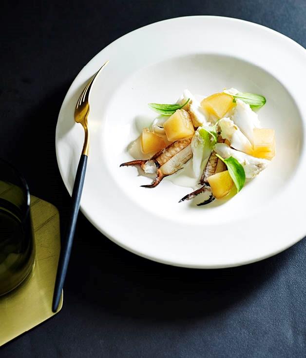 **Blue swimmer crab, almond and preserved apple**
