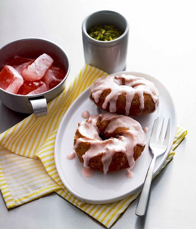 [**Pistachio doughnuts with rosewater glaze**](https://www.gourmettraveller.com.au/recipes/browse-all/pistachio-doughnuts-with-rosewater-glaze-10726|target="_blank")
