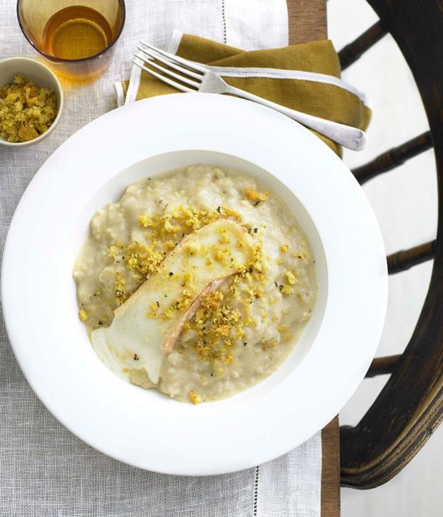 [**Cauliflower and Taleggio risotto with anchovy pangratto**](https://www.gourmettraveller.com.au/recipes/chefs-recipes/cauliflower-and-taleggio-risotto-with-anchovy-pangrattato-8893|target="_blank")
