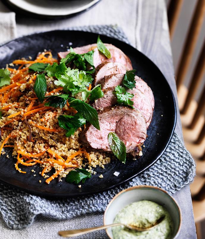 **[Mini lamb roast with cracked wheat, carrots and green tahini sauce](https://www.gourmettraveller.com.au/recipes/fast-recipes/mini-lamb-roast-with-cracked-wheat-carrots-and-green-tahini-sauce-13742|target="_blank")**