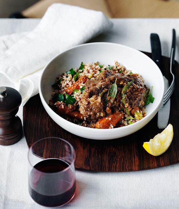 **Braised lamb with roast carrot and mixed grains**
