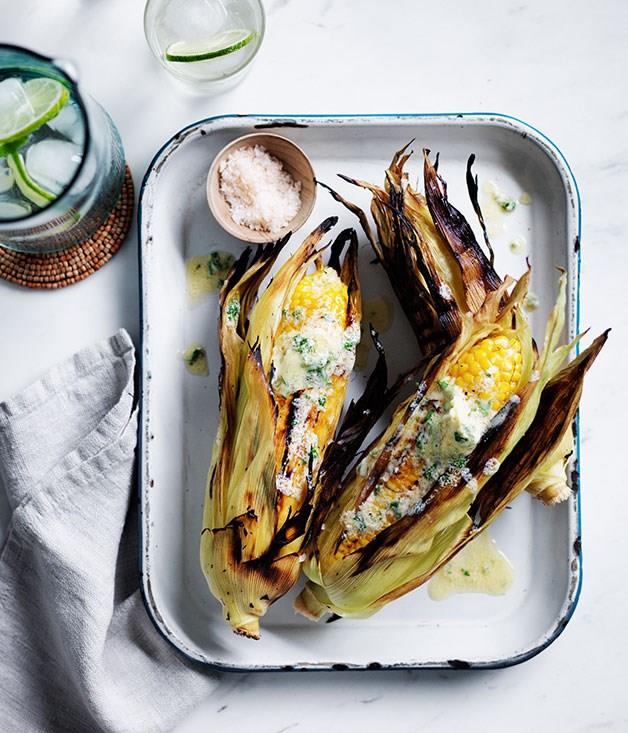 **Grilled corn with whipped sesame butter, lime and coriander**
Spice up and old side dish in no time with lime, tahini and herbs.