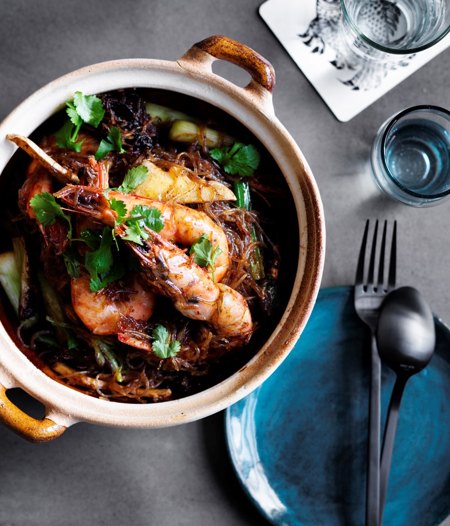 **[David Thompson's prawns baked with vermicelli](https://www.gourmettraveller.com.au/recipes/chefs-recipes/david-thompsons-prawns-baked-with-vermicelli-8490|target="_blank"|rel="nofollow")**