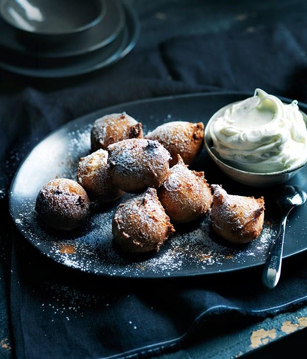 **Sour cherry fritters with boozy mascarpone**
