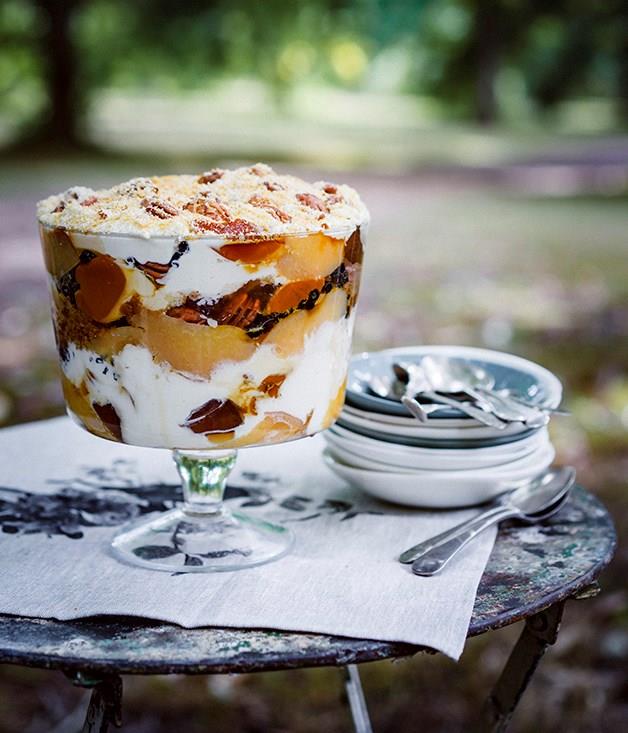 **Quince, pecan and creme caramel trifle with Gretchen's honey cream**
