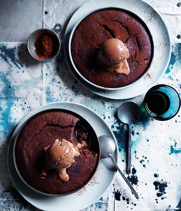 **Stout and chocolate puddings with chocolate malt ice-cream**
