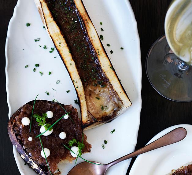 Roasted bone marrow with sweet and sour shallots and buttermilk