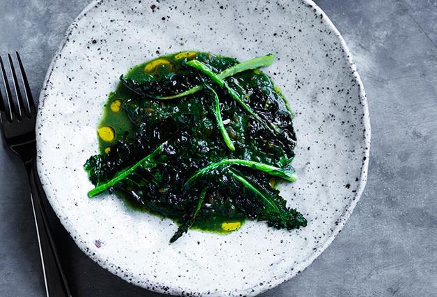 David Moyle's nettles with spelt, smoked bone marrow and toasted broccoli leaves