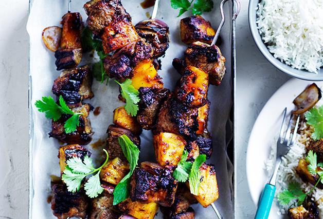 Soy-glazed pork-and-pineapple skewers