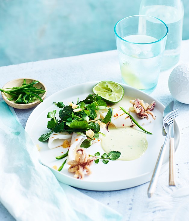 **[Jimmy Wah's grilled squid with watercress, green chilli mayo and fried garlic](https://www.gourmettraveller.com.au/recipes/chefs-recipes/jimmy-wahs-grilled-squid-with-watercress-green-chilli-mayo-and-fried-garlic-9291|target="_blank"|rel="nofollow")**
