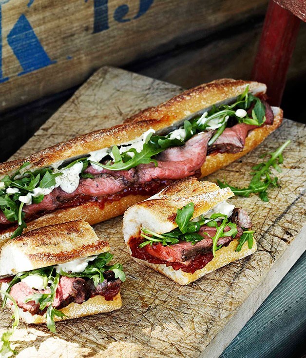 **[Rare roast beef baguettes with roast tomato and currant chutney](https://www.gourmettraveller.com.au/recipes/browse-all/rare-roast-beef-baguettes-with-roast-tomato-and-currant-chutney-11434|target="_blank")**
