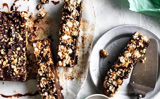 Chocolate-peanut butter popcorn bars
