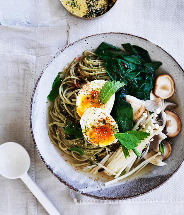 [Matcha noodles with miso broth and soft egg](http://www.gourmettraveller.com.au/recipes/browse-all/matcha-noodles-with-miso-broth-and-soft-egg-12764|target="_blank")