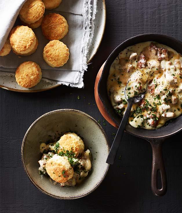 **[Southern-style biscuits with sawmill gravy](https://www.gourmettraveller.com.au/recipes/browse-all/southern-style-biscuits-with-sawmill-gravy-12807|target="_blank")**
