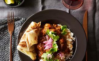 Beef sausage curry with coconut rice recipe