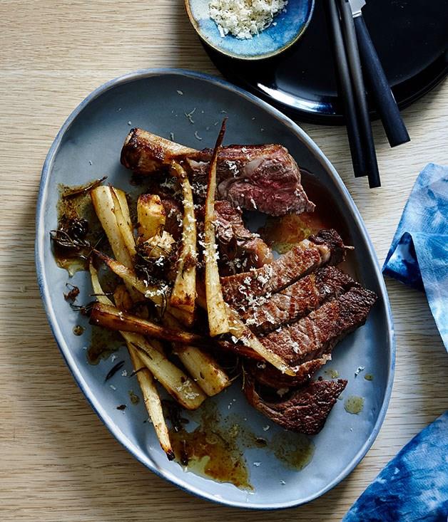 [**Rib eye with roasted parsnips anchovies and horseradish**](https://www.gourmettraveller.com.au/recipes/fast-recipes/rib-eye-with-roasted-parsnips-anchovies-and-horseradish-13594|target="_blank")
