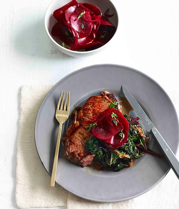 [**Steak with kale and quick pickled beetroot**](https://www.gourmettraveller.com.au/recipes/fast-recipes/steak-with-kale-and-quick-pickled-beetroot-13503|target="_blank")
