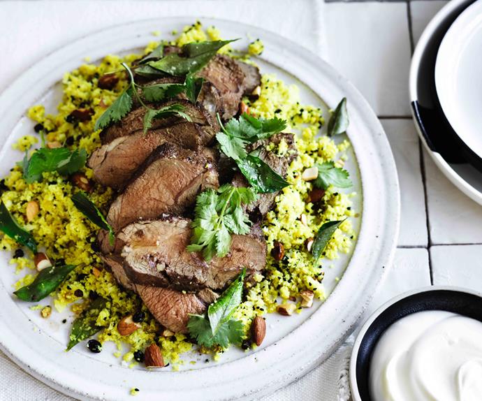 Lamb rump with almond, sour currant and cauliflower rice