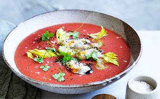 Gazpacho with pickled celery and oysters