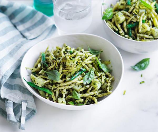 [**Trofie with potatoes, beans and pistachio pesto**](https://www.gourmettraveller.com.au/recipes/fast-recipes/trofie-with-potatoes-beans-and-pistachio-pesto-13856|target="_blank")
