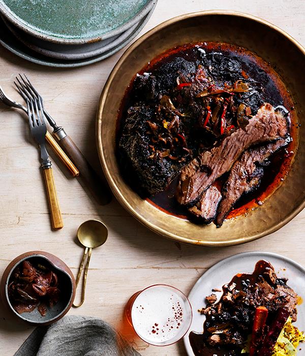 **[O Tama Carey's black braised brisket](https://www.gourmettraveller.com.au/recipes/chefs-recipes/o-tama-careys-black-braised-brisket-8595|target="_blank")**