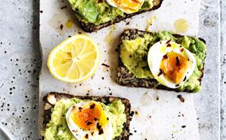 Avocado on seeded toast with soft-boiled egg