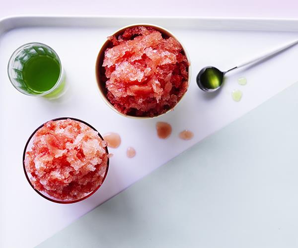 [Watermelon shaved ice with basil syrup](http://www.gourmettraveller.com.au/recipes/browse-all/watermelon-shaved-ice-with-basil-syrup-15829|target="_blank")